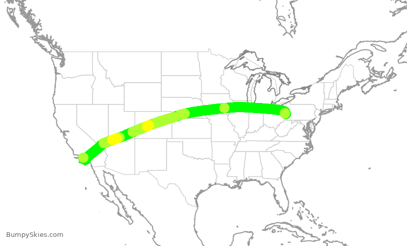 Turbulence forecast map for AAL2754, LAX to PIT