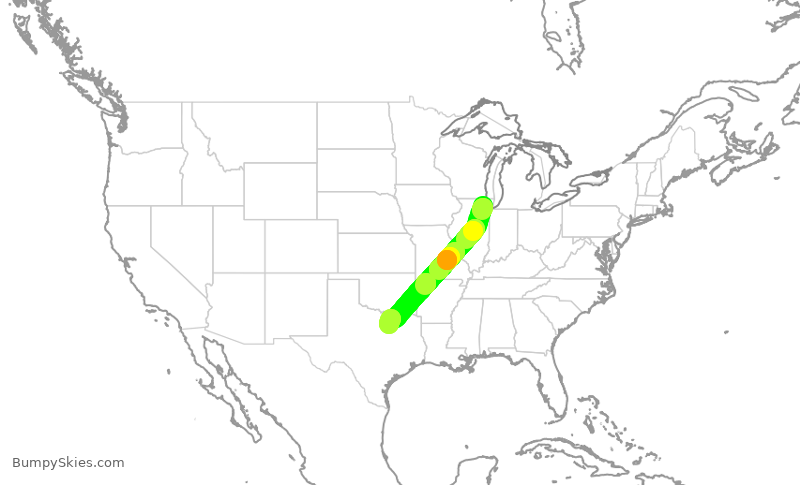 Turbulence forecast map for AAL2754, ORD to DFW