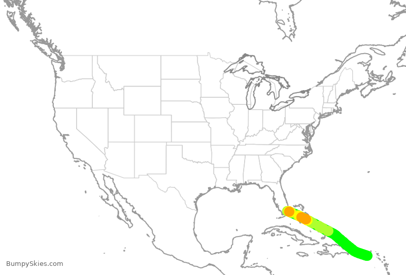 Turbulence forecast map for AAL2755, MIA to STX