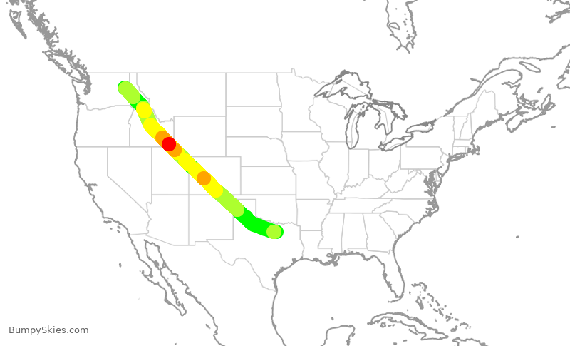 Turbulence forecast map for AAL2757, DFW to GEG