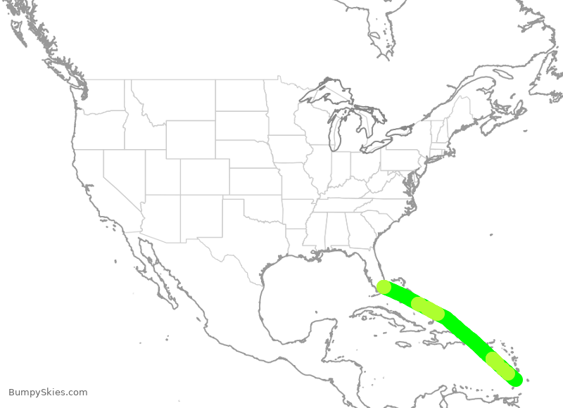 Turbulence forecast map for AAL2757, MIA to SVD