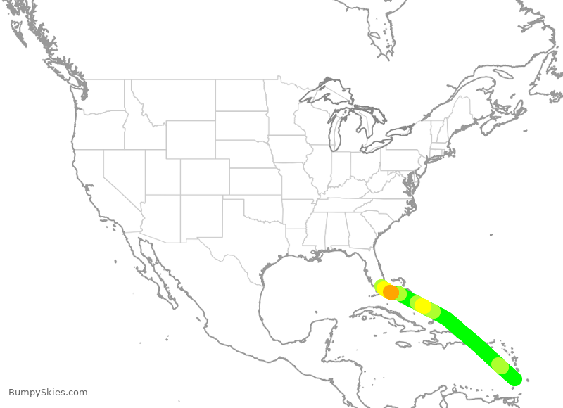 Turbulence forecast map for AAL2757, SVD to MIA