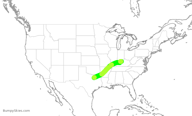 Turbulence forecast map for AAL2758, DFW to SDF