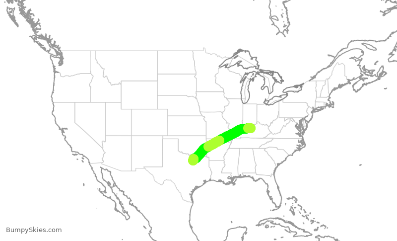 Turbulence forecast map for AAL2758, SDF to DFW