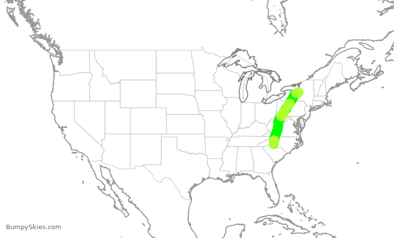Turbulence forecast map for AAL2759, CLT to SYR