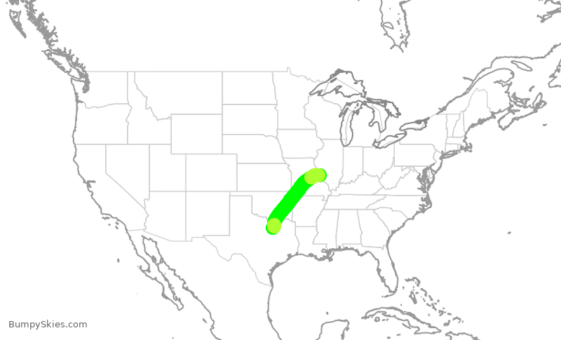 Turbulence forecast map for AAL2761, DFW to STL