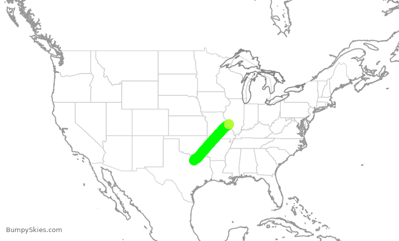 Turbulence forecast map for AAL2761, STL to DFW