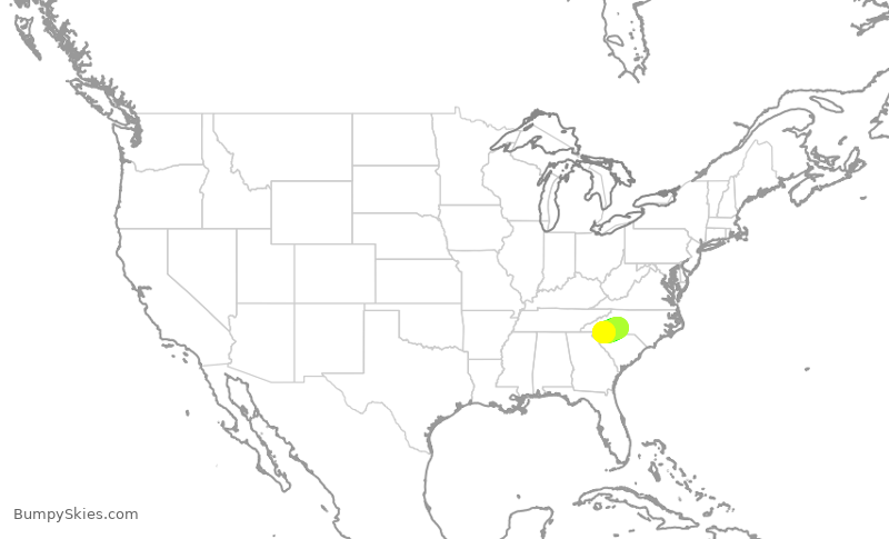 Turbulence forecast map for AAL2762, CLT to GSP