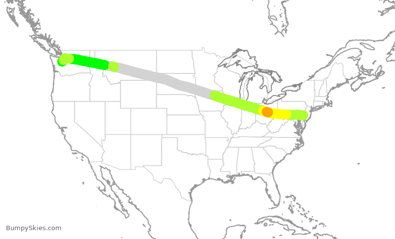 Turbulence forecast map for AAL2763, PHL to SEA