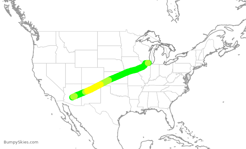 Turbulence forecast map for AAL2765, PHX to ORD