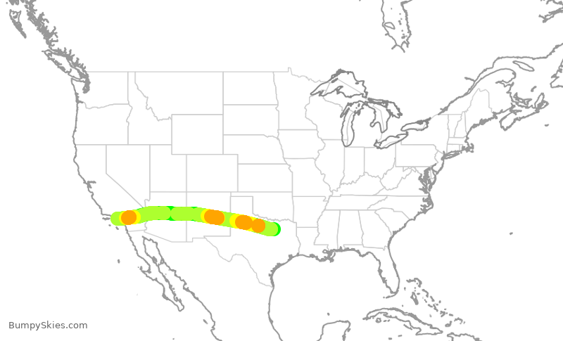 Turbulence forecast map for AAL2766, DFW to LAX
