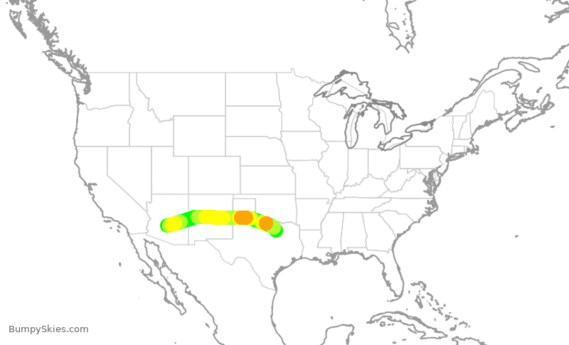 Turbulence forecast map for AAL2767, PHX to DFW