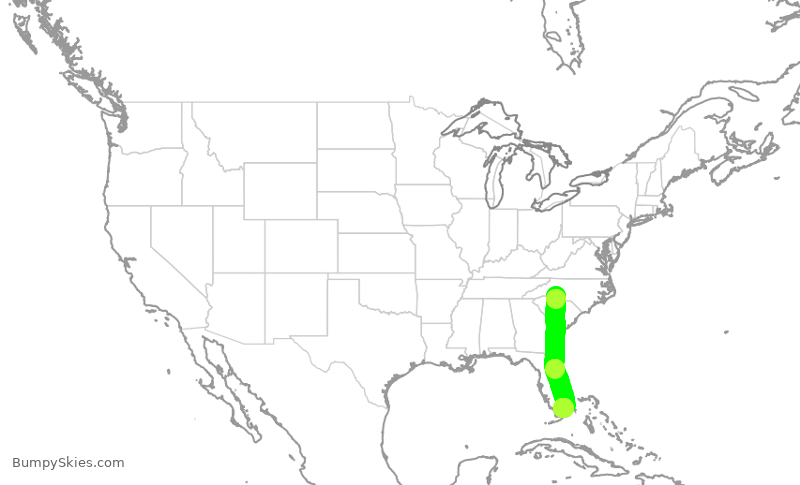 Turbulence forecast map for AAL2768, CLT to MIA