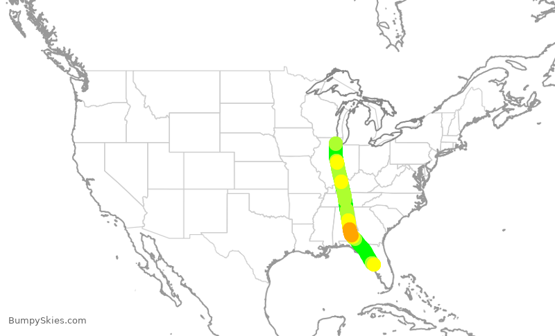 Turbulence forecast map for AAL2768, ORD to TPA