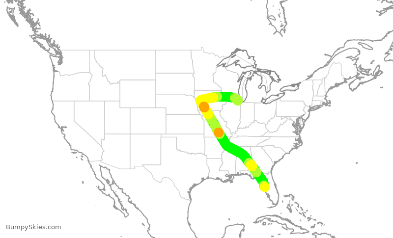 Turbulence forecast map for AAL2768, TPA to ORD