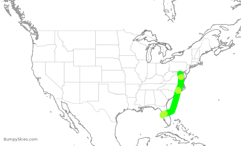 Turbulence forecast map for AAL2773, DCA to TPA
