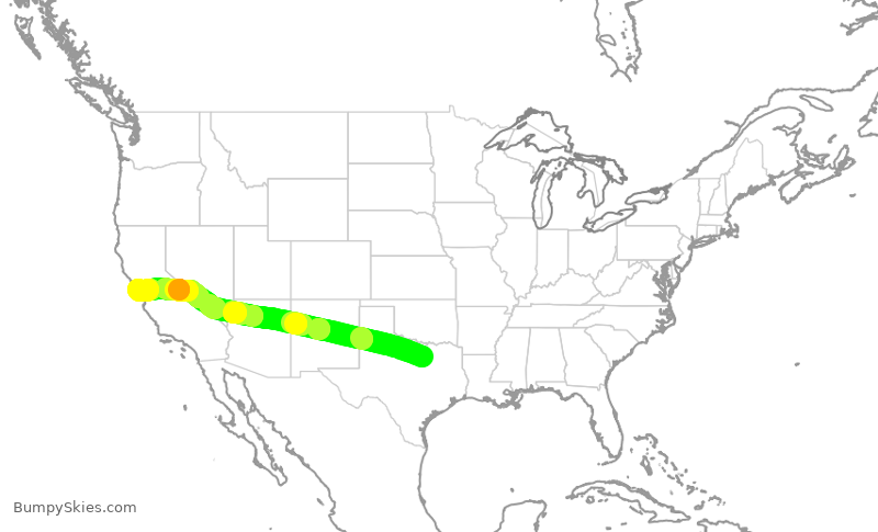 Turbulence forecast map for AAL2775, DFW to SFO
