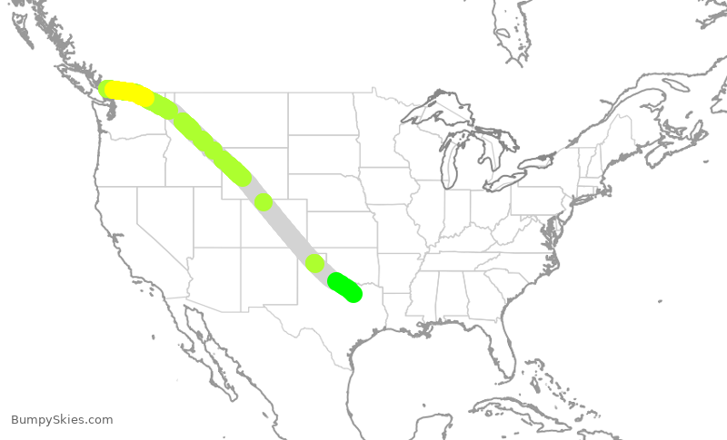 Turbulence forecast map for AAL2776, YVR to DFW
