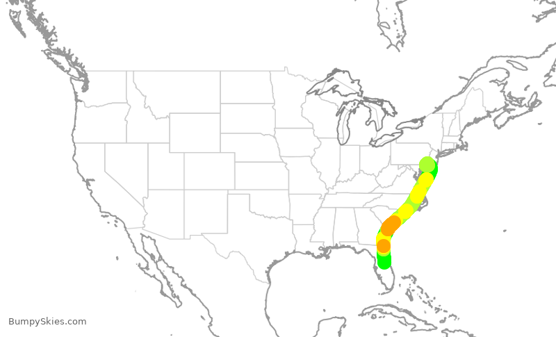 Turbulence forecast map for AAL2779, MCO to PHL