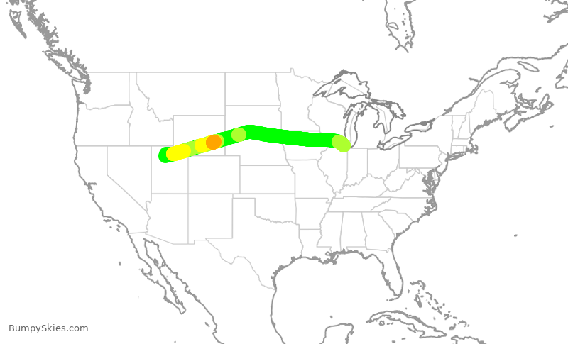 Turbulence forecast map for AAL2780, SLC to ORD
