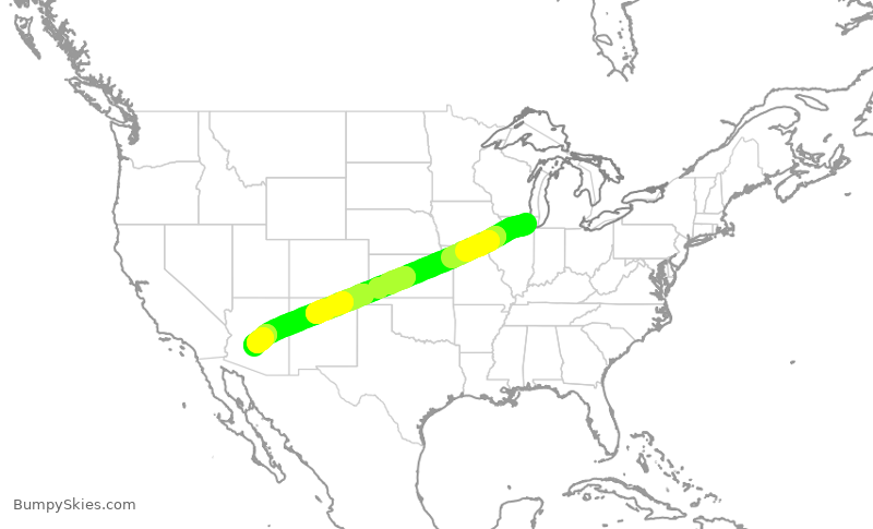 Turbulence forecast map for AAL2786, ORD to PHX