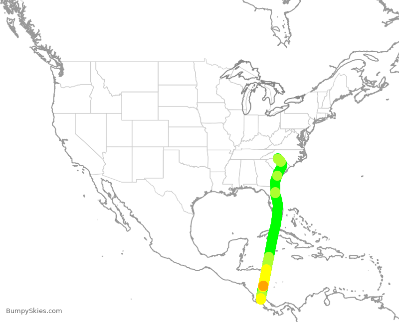 Turbulence forecast map for AAL2788, ROC to CLT