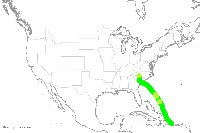 Turbulence forecast map for AAL2790, CLT to DPC