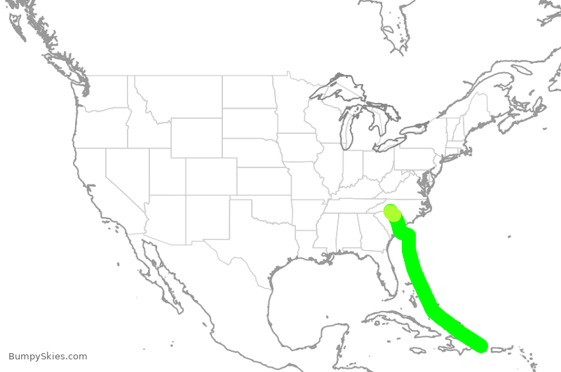 Turbulence forecast map for AAL2790, PUJ to CLT