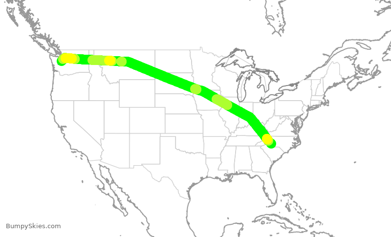 Turbulence forecast map for AAL2791, CLT to SEA