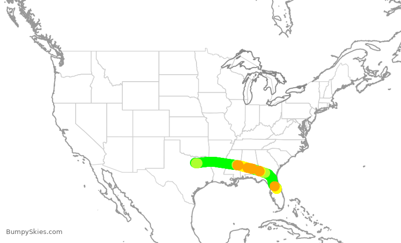 Turbulence forecast map for AAL2791, DFW to MCO