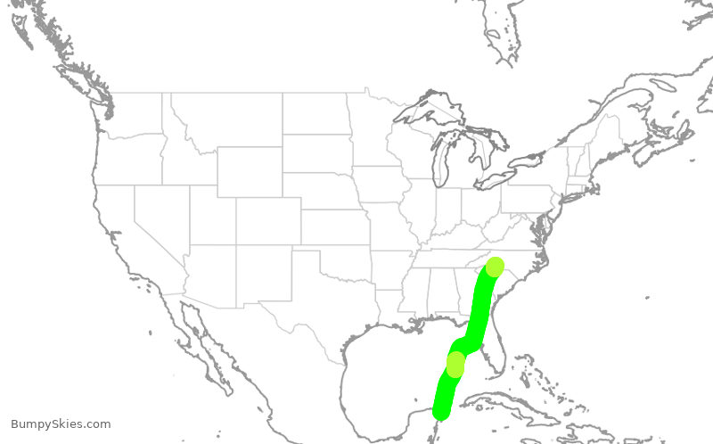 Turbulence forecast map for AAL2792, MUN to CLT