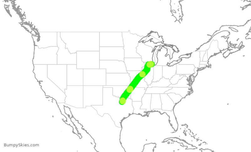 Turbulence forecast map for AAL2793, DFW to ORD