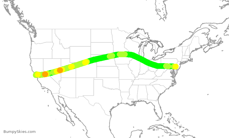 Turbulence forecast map for AAL2793, PHL to SFO