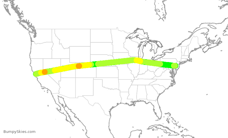 Turbulence forecast map for AAL2793, SFO to PHL