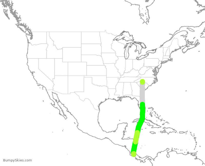 Turbulence forecast map for AAL2795, CLT to SJO