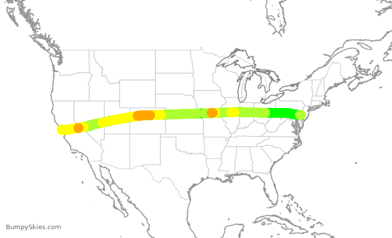 Turbulence forecast map for AAL2797, PHL to SFO