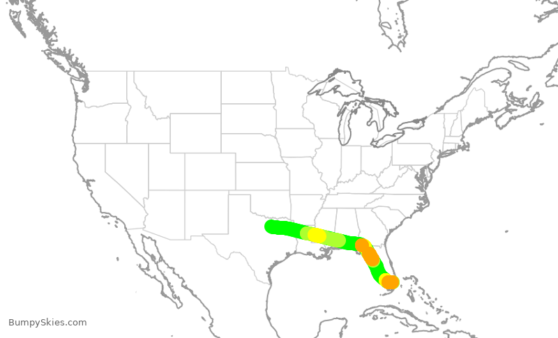 Turbulence forecast map for AAL2798, DFW to FLL