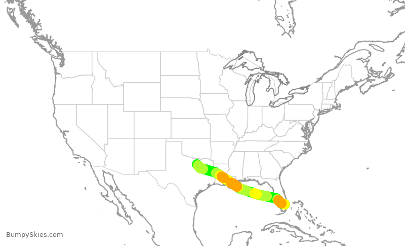 Turbulence forecast map for AAL2798, FLL to DFW