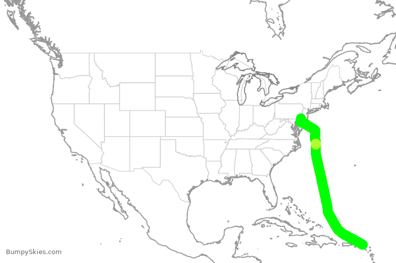 Turbulence forecast map for AAL2798, PHL to SXM