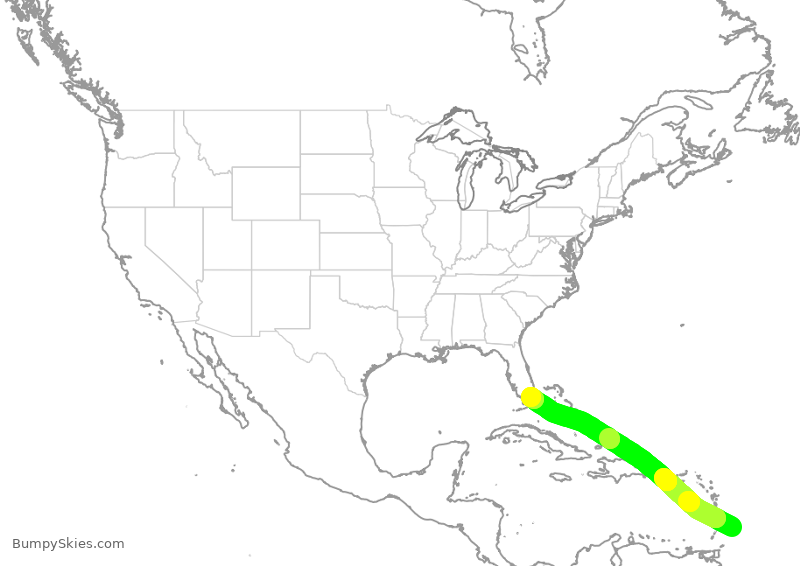 Turbulence forecast map for AAL2798, BPB to MIA