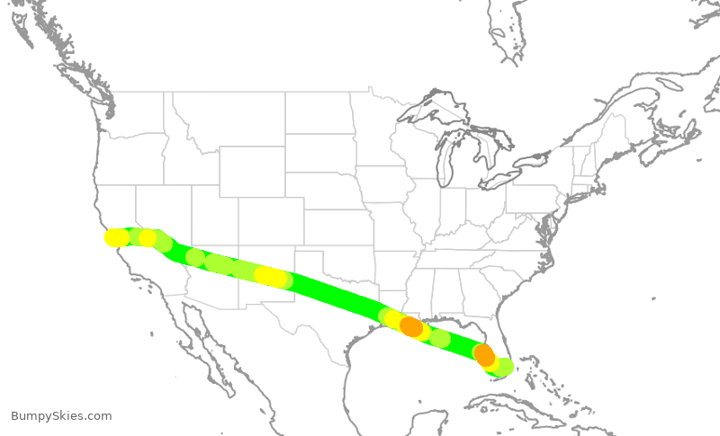 Turbulence forecast map for AAL2799, MIA to SFO