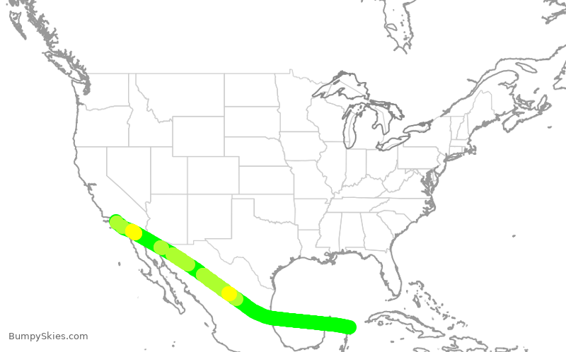 Turbulence forecast map for AAL2801, LAX to MUN