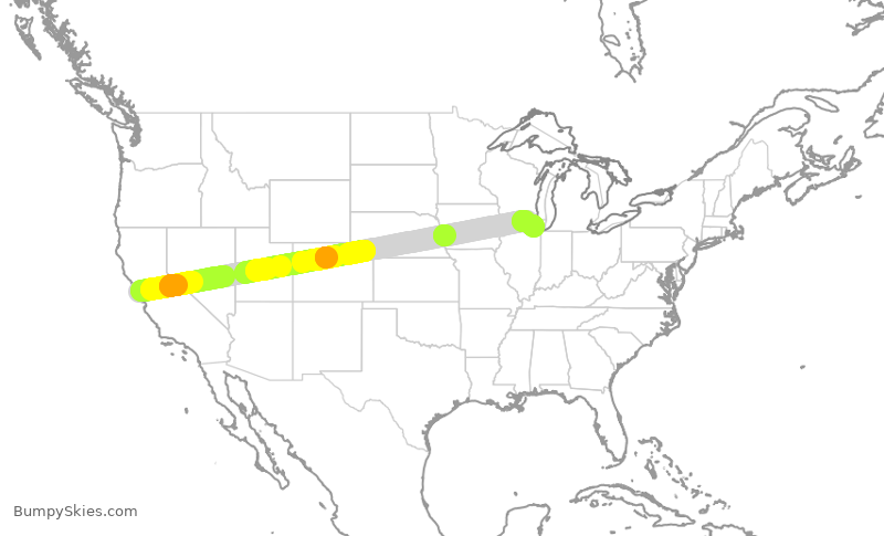 Turbulence forecast map for AAL2805, SFO to ORD