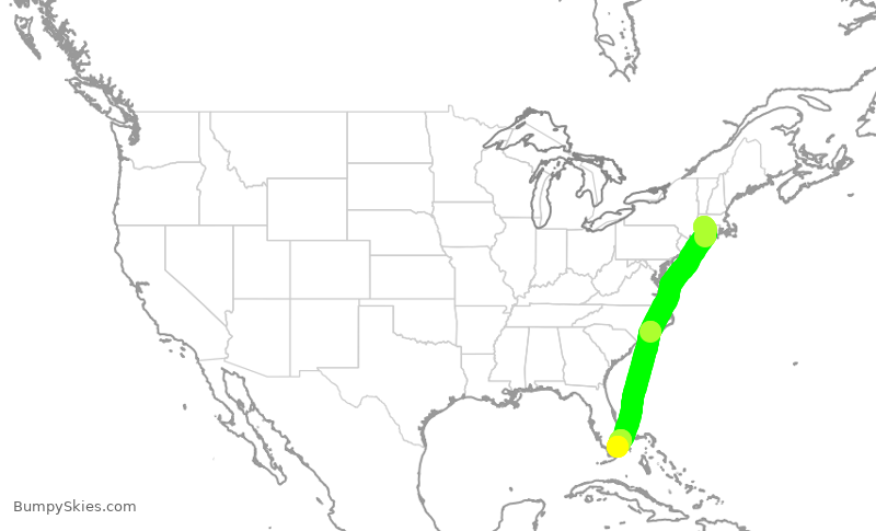 Turbulence forecast map for AAL2806, BDL to MIA