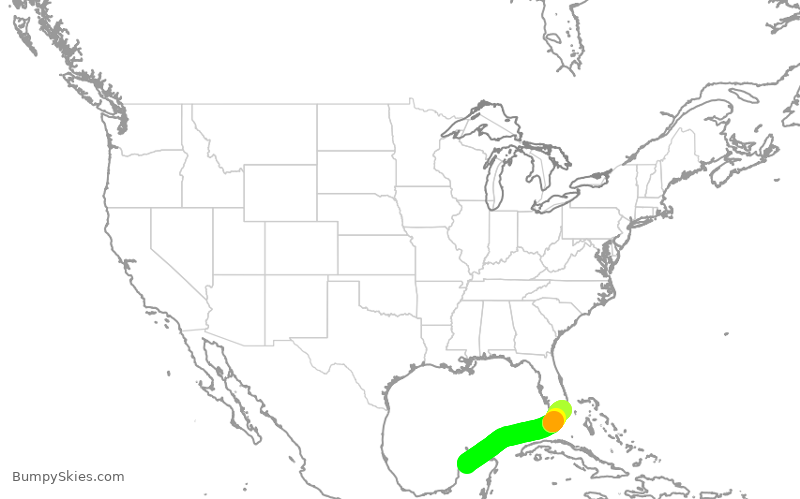 Turbulence forecast map for AAL2807, MID to MIA