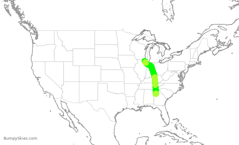 Turbulence forecast map for AAL2808, ATL to ORD