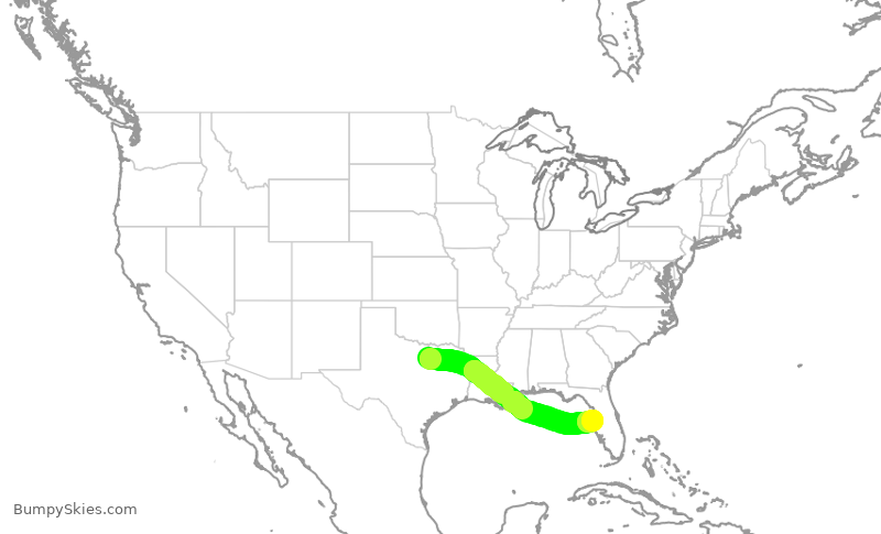 Turbulence forecast map for AAL2813, DFW to TPA