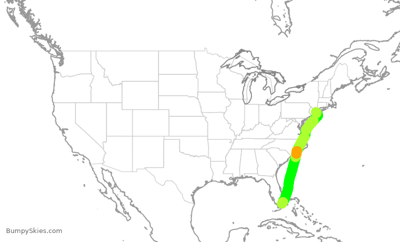 Turbulence forecast map for AAL2814, JFK to MIA