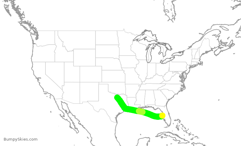 Turbulence forecast map for AAL2814, TPA to DFW