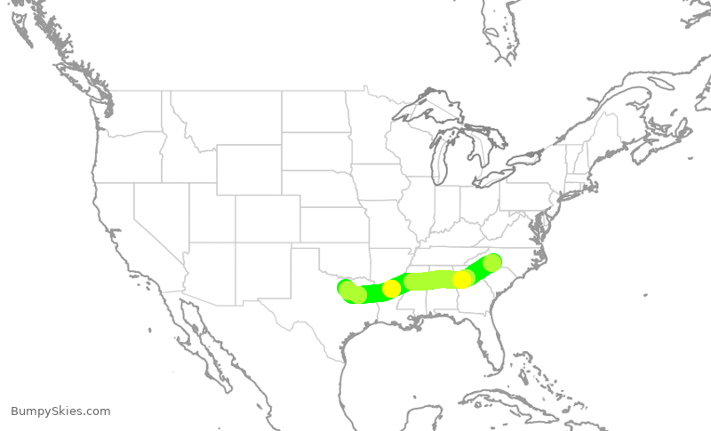Turbulence forecast map for AAL2815, CLT to DFW